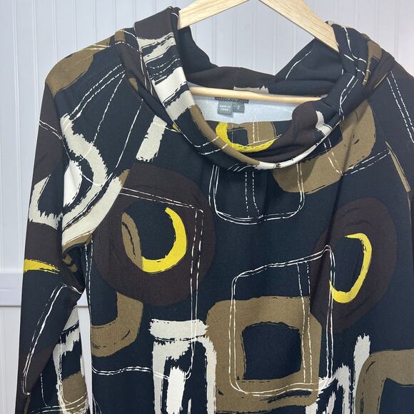 Muse Geometric Pattern Tunic Dress 3/4 Sleeves Retro Abstract Print Cowl Neck - Picture 1 of 8